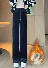 Wide-leg, high-waisted corduroy pants for maternity