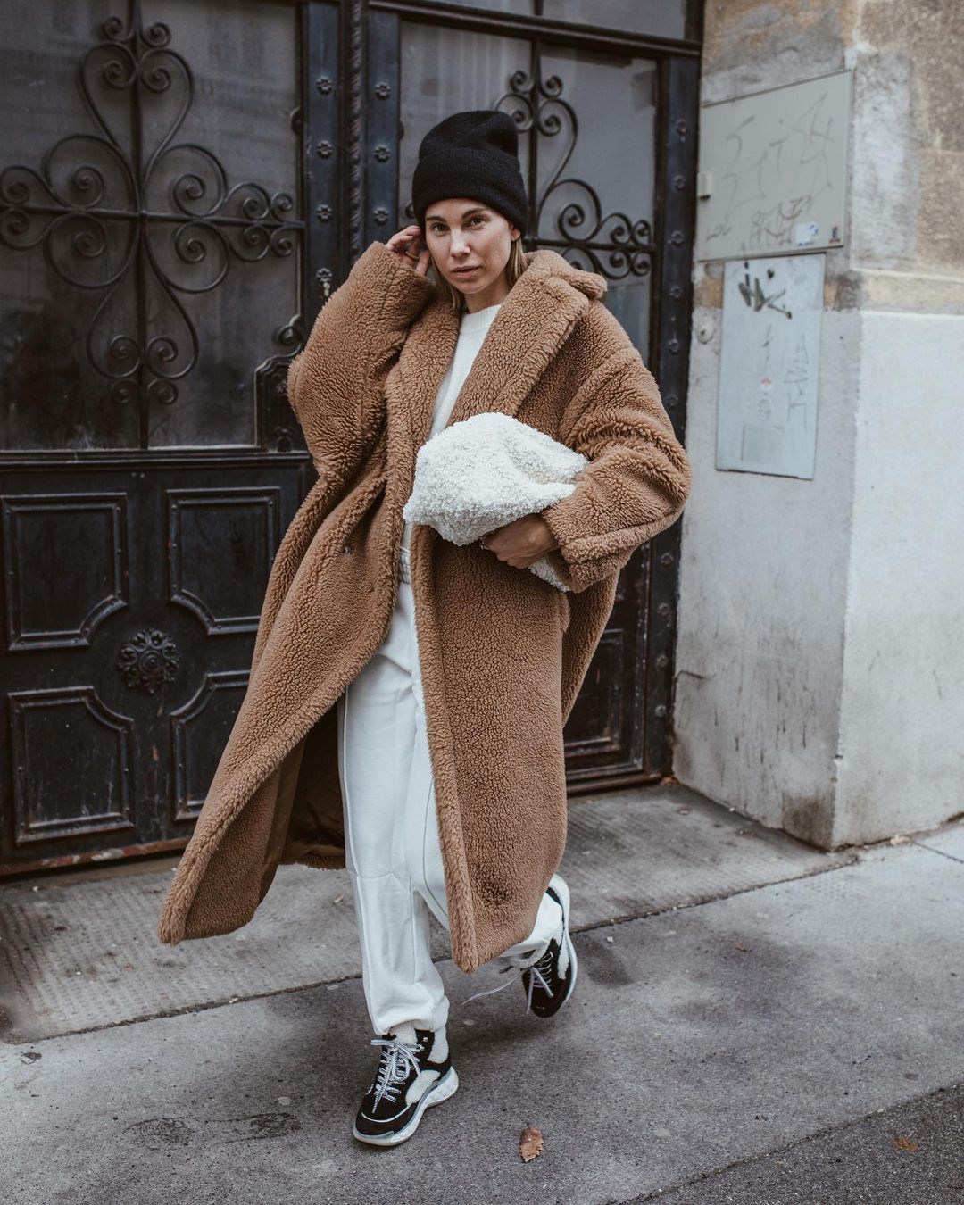 Manteau mi-long en peluche Teddy Bear pour femme