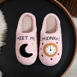 Cozy Moon & Clock Print Slippers
