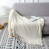 Solid Color Knitted Tassel Sofa Blanket