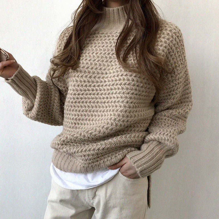Half High Neck Thick Knit Sweater for Women
