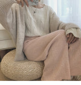 Wide-leg, high-waisted angora knit pants