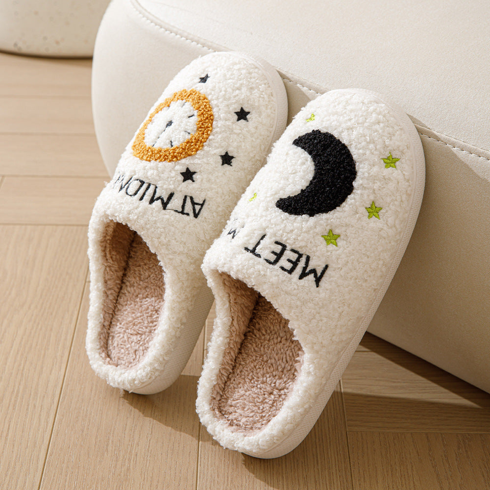 Cozy Moon & Clock Print Slippers