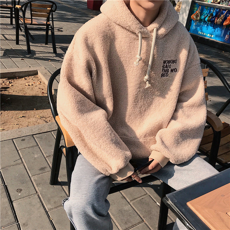 Casual Sweater with Hooded Lamb Wool Fleece