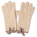 Cashmere Gloves with Hetero-Color Bow Split Fingers