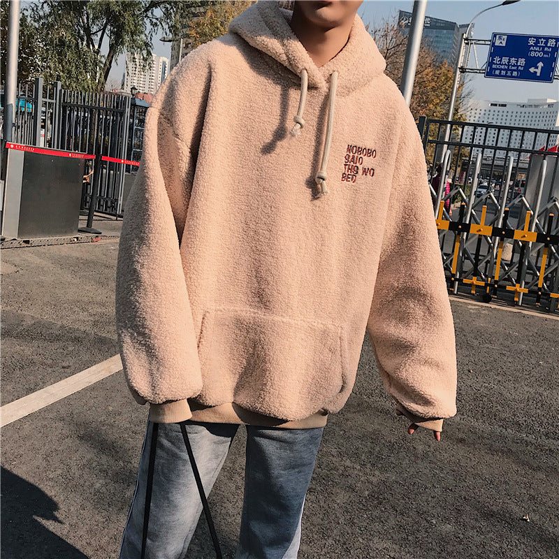 Casual Sweater with Hooded Lamb Wool Fleece