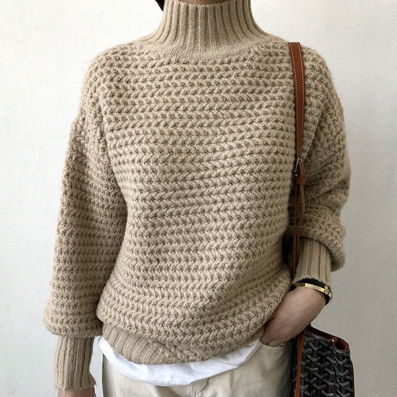 Half High Neck Thick Knit Sweater for Women