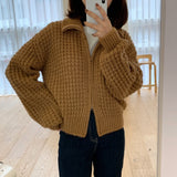 Retro High-Neck Knitted Sweater Coat