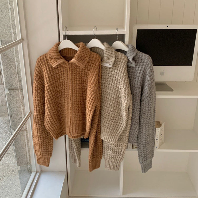 Retro High-Neck Knitted Sweater Coat