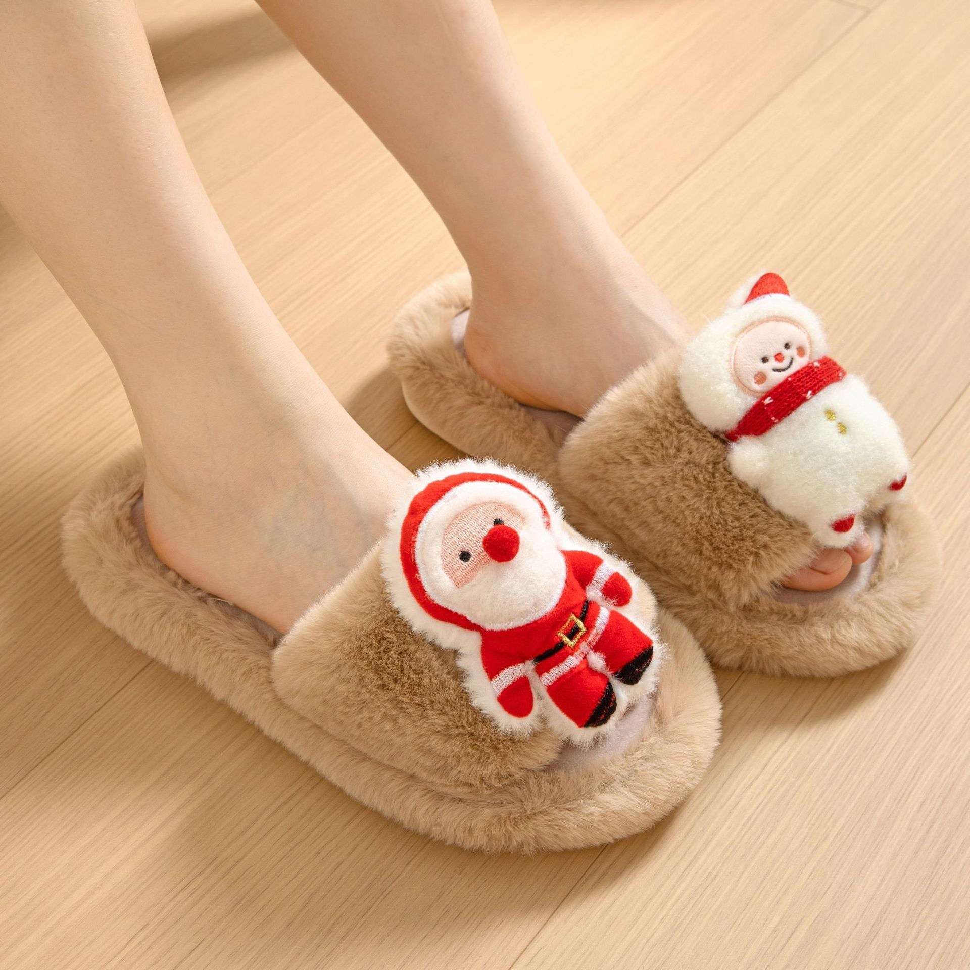 Pantuflas de algodón con punta abierta de Papá Noel para Navidad