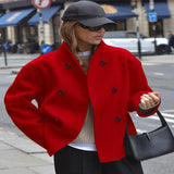 Dubbelknäppt ullöverrock för kvinnor – Klassisk enfärgad stil