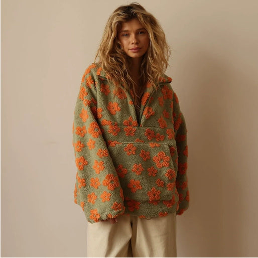 Floral Lambskin Sweater with Pocket for Women