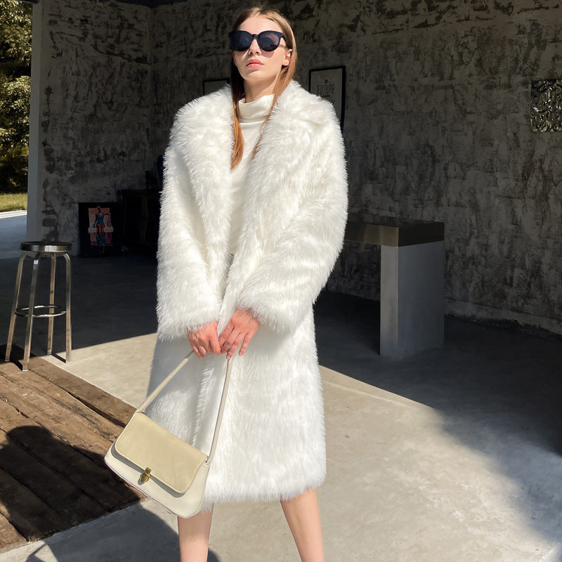 Women's Over-the-Knee Faux Fur Suit Coat
