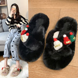Fluffy Cotton Slippers with a Christmas Hat