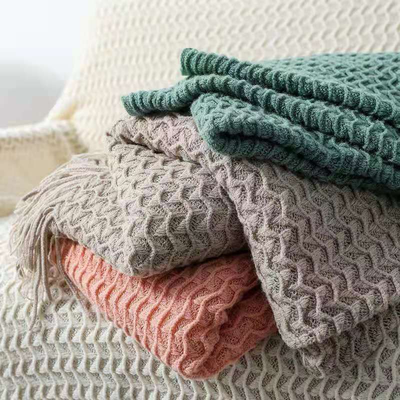 Solid Color Knitted Tassel Sofa Blanket