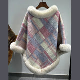 Mid-length Plaid Fur Collar Cloak