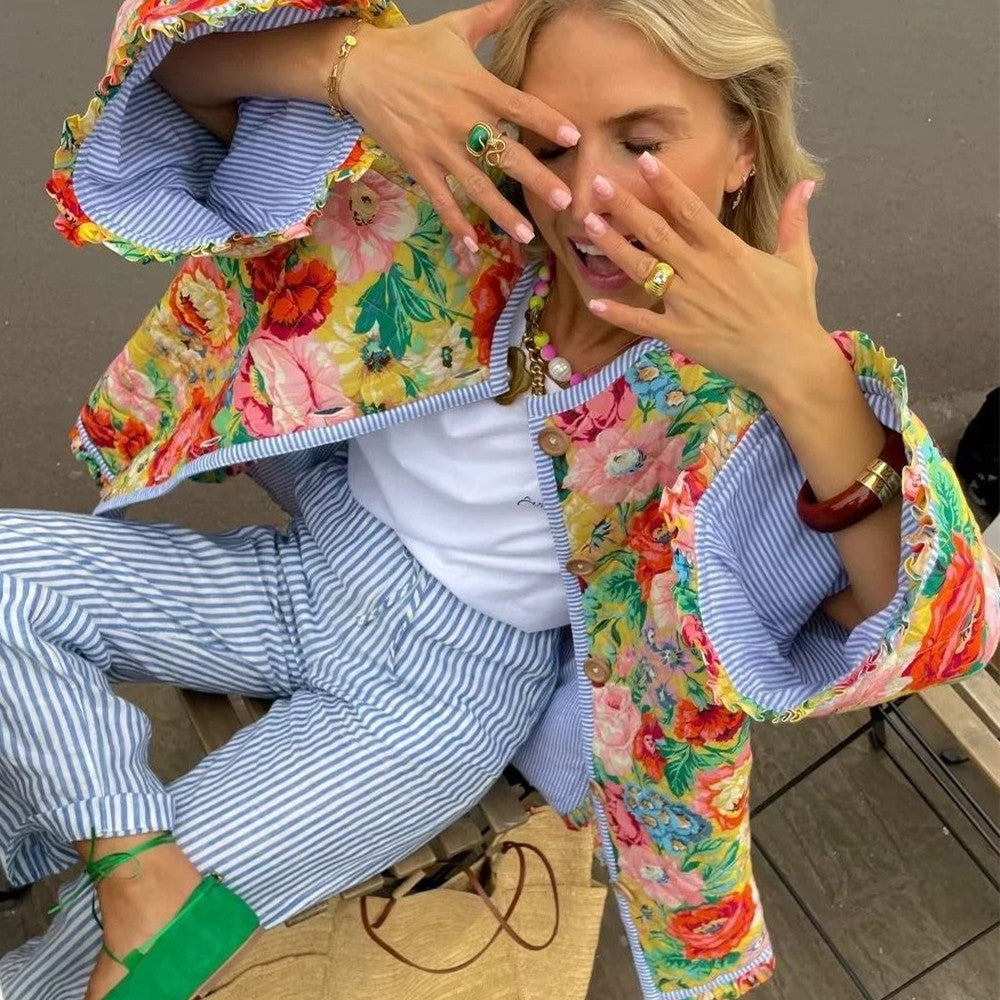 Manteau ample à imprimé floral pour femme