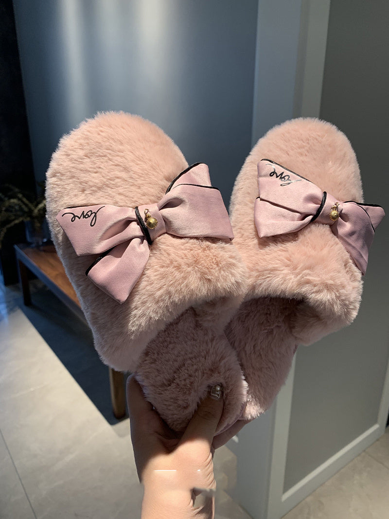 Korean Cotton Slippers with Bowknot