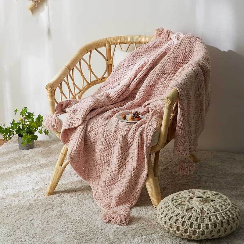 Handmade Tassel Knitted Chenille Blanket