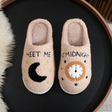 Cozy Moon & Clock Print Slippers
