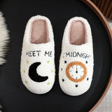 Cozy Moon & Clock Print Slippers