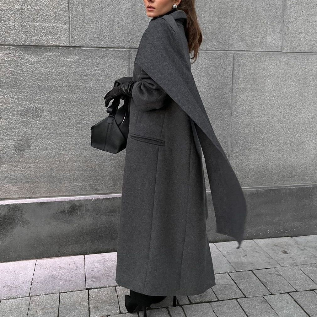 Manteau long avec col écharpe pour femme