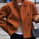 Dubbelknäppt ullöverrock för kvinnor – Klassisk enfärgad stil