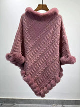 Oversized Fur Collar Knit Pullover Cloak