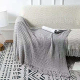 Solid Color Knitted Tassel Sofa Blanket