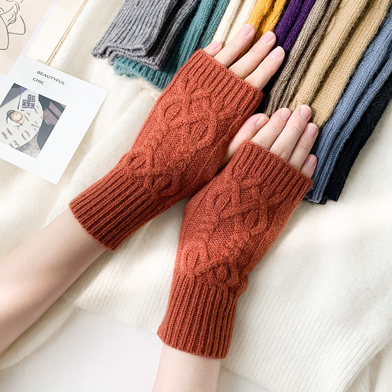 Women’s Fashion Half-Finger Wool Acrylic Gloves