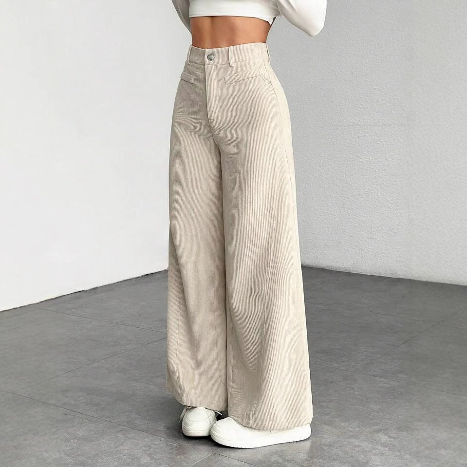 Wide-leg, high-waisted corduroy pants