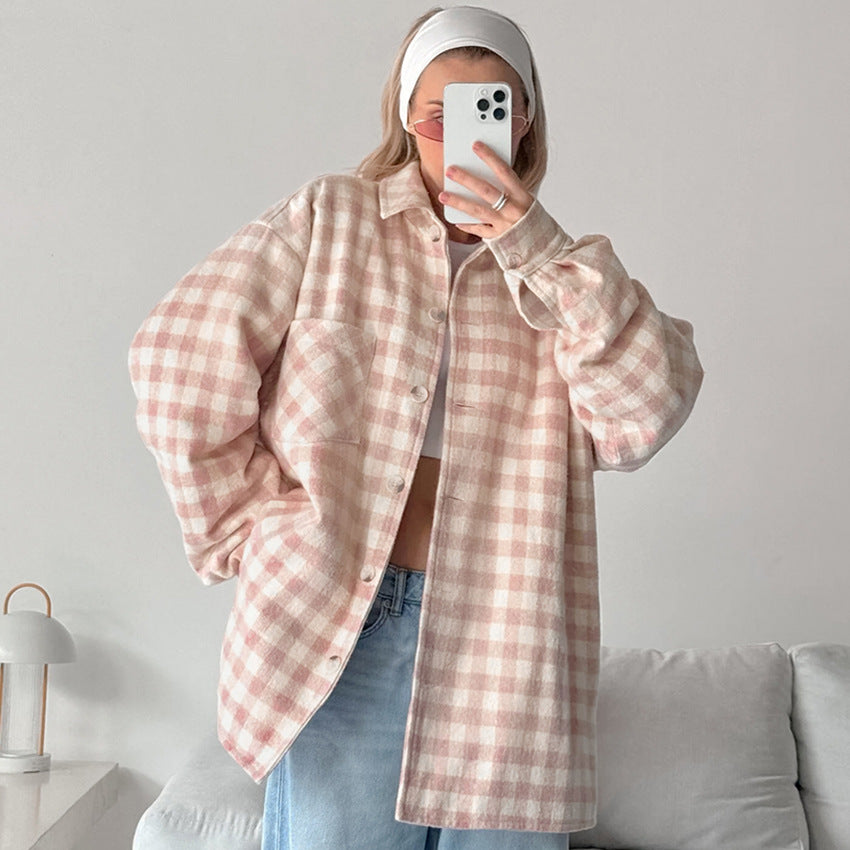 Stylish Plaid Loose-Fit Coat for Women