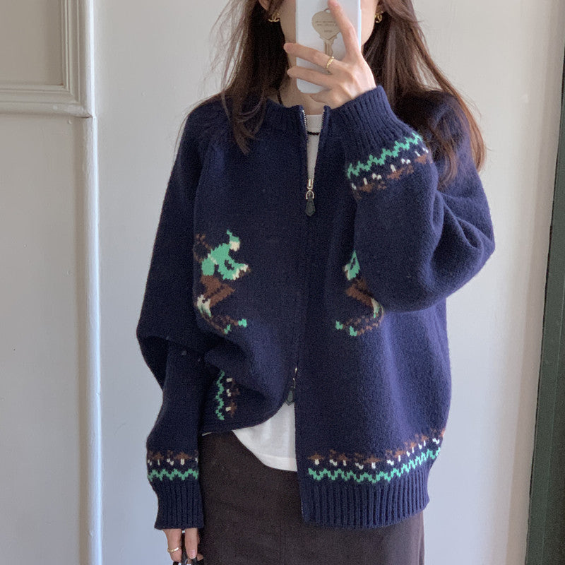 Warm Crocheted Loose Sweater Coat for Women