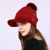 Warm Knitted Wool Hat with Big Pom Ball