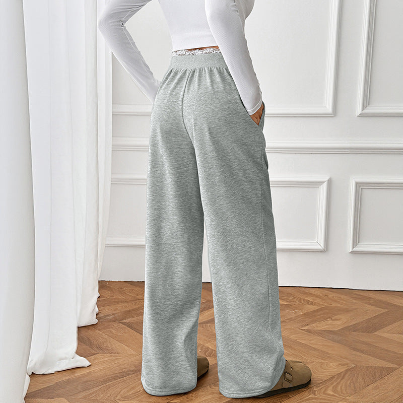 Two-Piece Style Trousers with Lace Trim