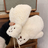 Cozy Cartoon Bear Plush Gloves for Women