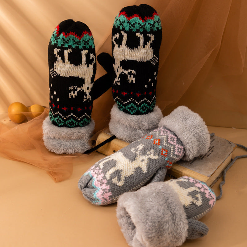 Knit Wool Gloves with Fleece Lining for Winter