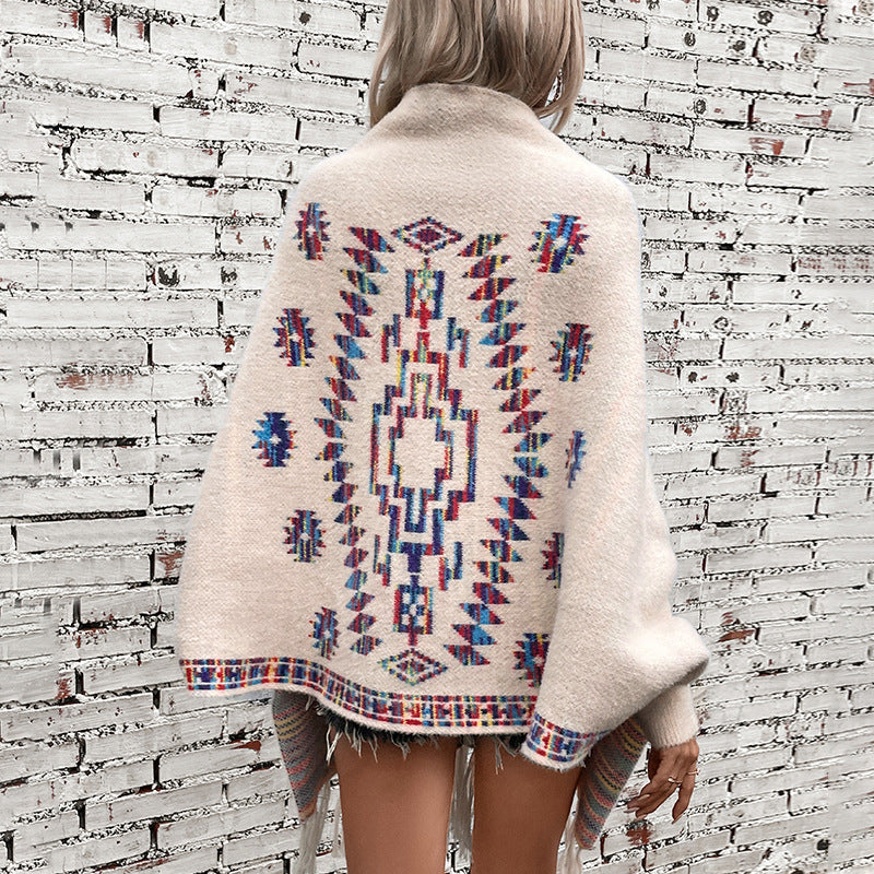 Women's Geometric Jacquard Tassel Shawl