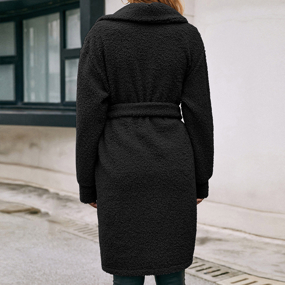 Trench-coat mi-long en peluche avec ceinture