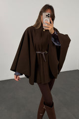 Elegant Mid-Length Woolen Cape Coat for Women