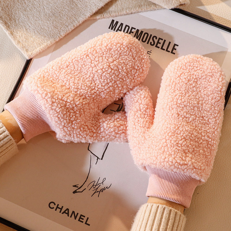 Colorful Winter Plush Mittens for Women