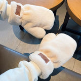 Fleece-Lined Plush Mittens for Women