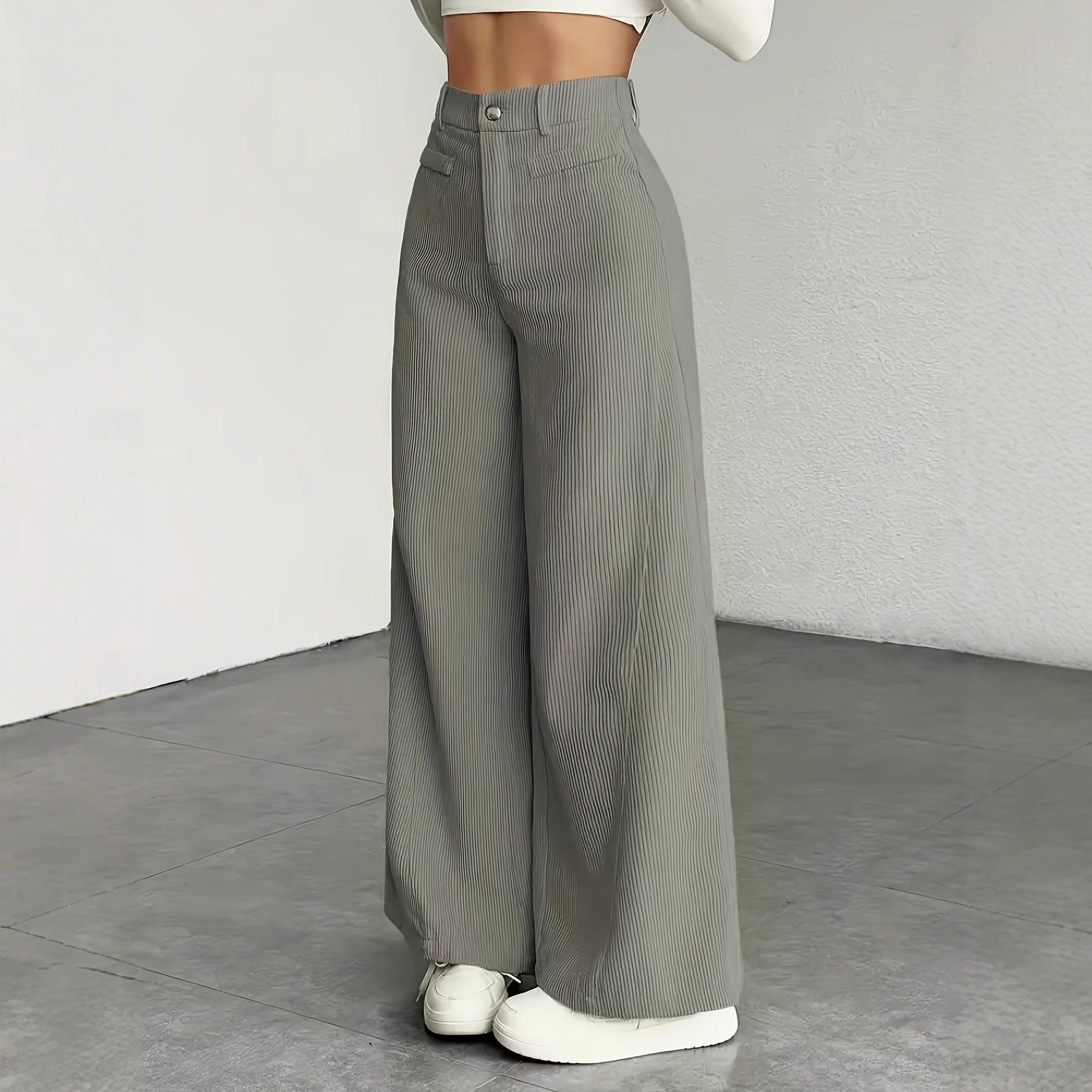 Wide-leg, high-waisted striped pants