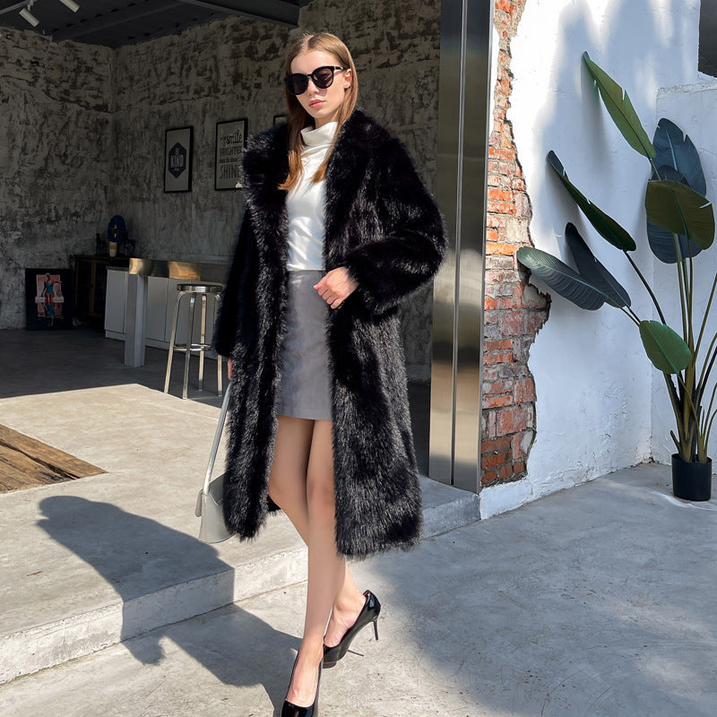 Women's Over-the-Knee Faux Fur Suit Coat