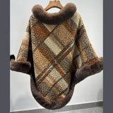 Mid-length Plaid Fur Collar Cloak