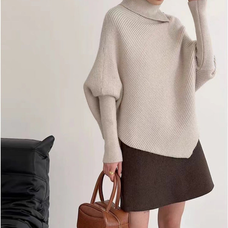 Irregular Turtleneck Pullover Sweater for Women
