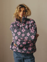 Pull en cuir d'agneau fleuri avec poche pour femme