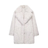 Women's White Artificial Fur Three-Quarter Coat