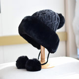 Women's Fur Ball Lace-Up Ushanka Hat
