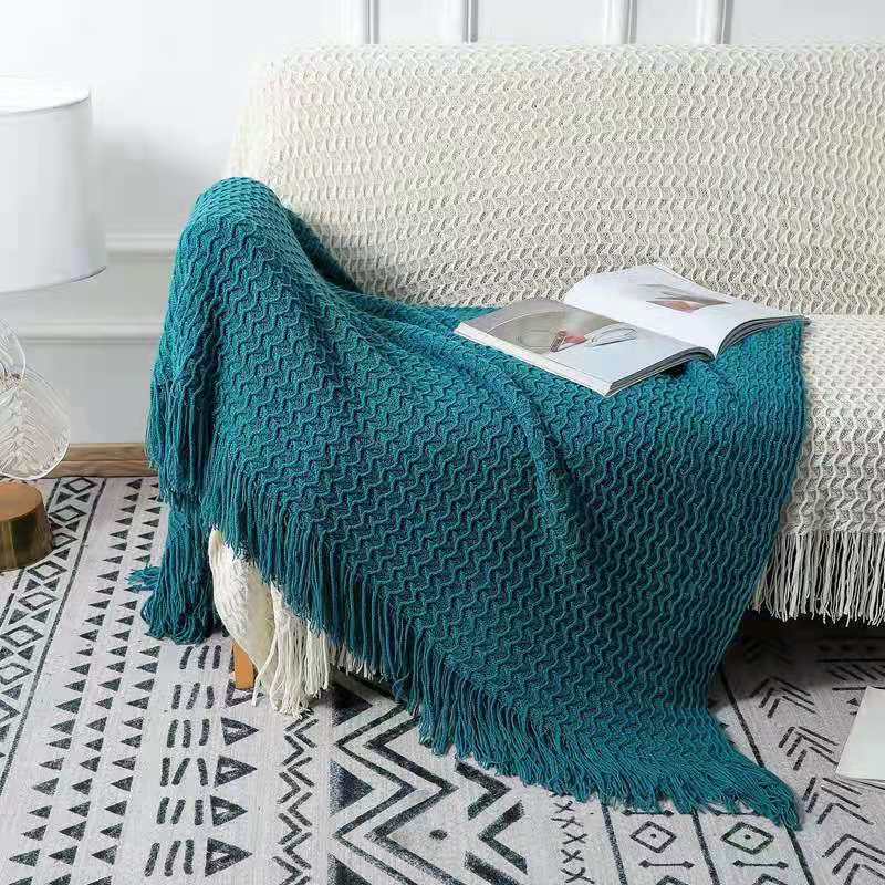 Solid Color Knitted Tassel Sofa Blanket